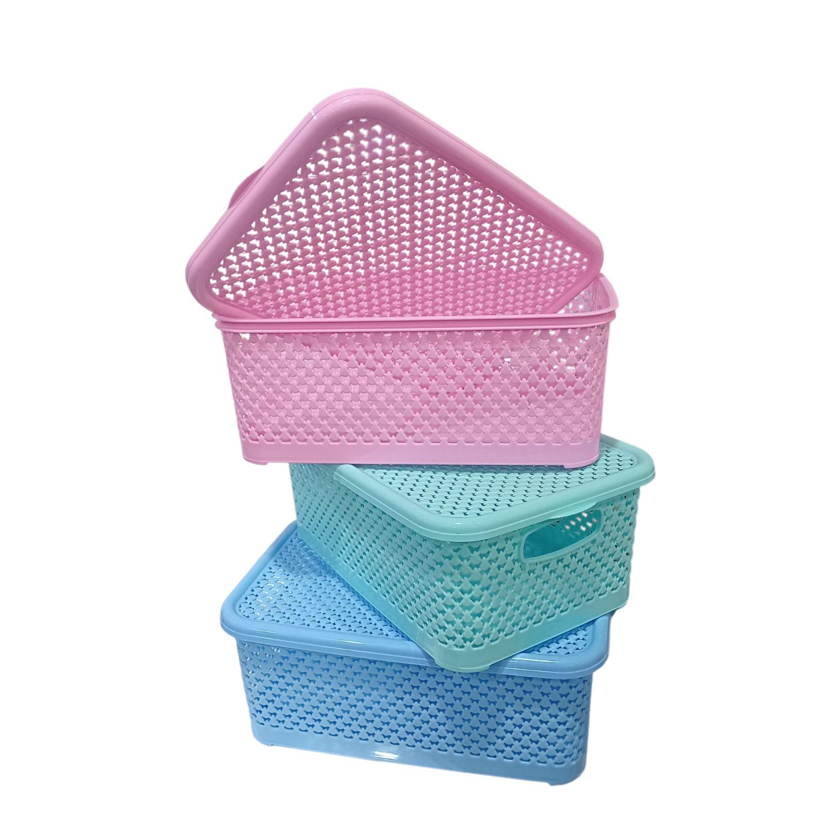 CANASTO PLASTICO CON TAPA COLORES