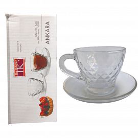TAZA VIDRIO TE CON PLATO EN SET X 6 UNIDADES EN CAJA