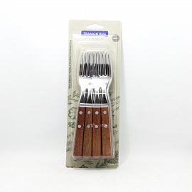 TENEDOR TRAMONTINA X 12 UNIDADES MANGO MADERA EN BLISTER