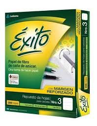 REPUESTO DE HOJAS N*3 CON MARGEN REFORZADO X 288 CUADRICULADO EXITO