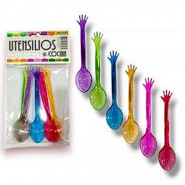 CUCHARITA ACRILICA  X 6 UNIDADES CON FORMA MANITO