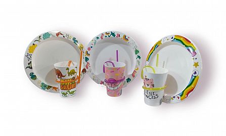 PLATO PLASTICO INFANTIL CON VASO Y SORBETE 12CM 