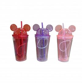 VASO ACRILICO CON TAPA Y  SORBETE MOTIVO MICKEY