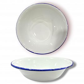ENSALADERA/BOWL ENLOZADO COLOR BLANCO BORDE AZUL 18CM