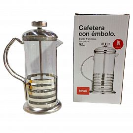 CAFETERA VIDRIO Y METAL CON EMBOLO 350ML EN CAJA