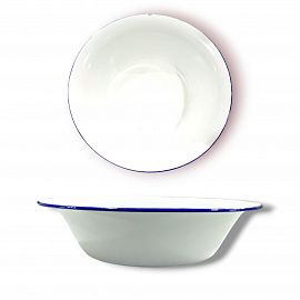 ENSALADERA/BOWL ENLOZADO COLOR BLANCO BORDE AZUL 22CM